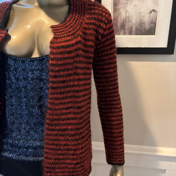 VTG PHILLIPE RONSARD.PARIS DESIGNER KNIT SWEATER JACKET TOP SZ S BLACK ORANGE - Picture 2 of 8